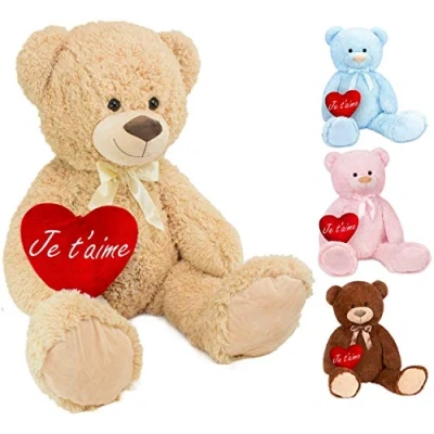 Afbeelding van BRUBAKER XXL Teddybeer 100 cm met een Hartje Je t&#039;aime Zacht Speelgoed Knuffel Beige