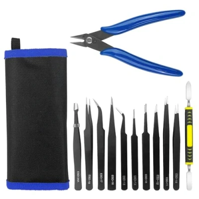 Afbeelding van Lectorias Pincettenset, modelbouw, 12 stuks pincetten, knutselen, roestvrij staal, precisiepincet, ESD pincet elektronica, voor computer, elektronische reparaties, laboratorium, precisiewerk