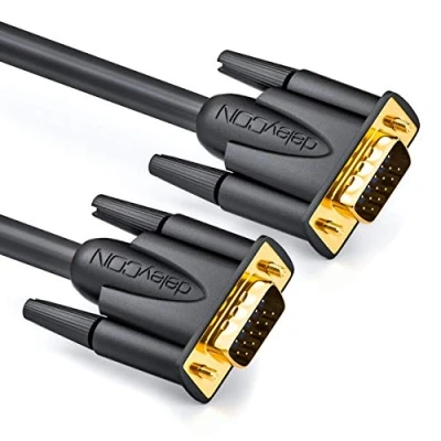 Afbeelding van deleyCON 10m VGA Kabel 15 Pins S Monitorkabel D Sub Stekker 1080p Full HD 3 Voudig Afgeschermd Knikbeveiliging Vergulde Contacten Zwart