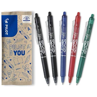 Afbeelding van Pilot FriXion Clicker, uitwisbare rollerbalpen, set van 5 (zwart, rood, groen, blauw)