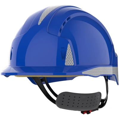 Afbeelding van JSP EVOLITE CR2 veiligheidshelm met draaiknop en reflecterende stickers blauw geventileerd AJB170 400 500