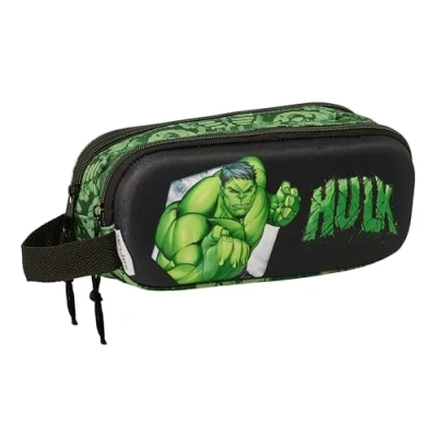 Afbeelding van Pennenetui met 2 vakken Hulk Zwart Groen 21 x 8 6 cm 3D