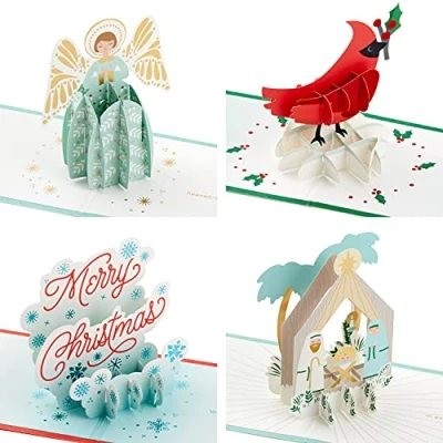 Afbeelding van Hallmark Handtekening Paper Wonder Pop Up Kerstkaarten Assortiment, Religieus (4 Vakantiekaarten met Enveloppen)