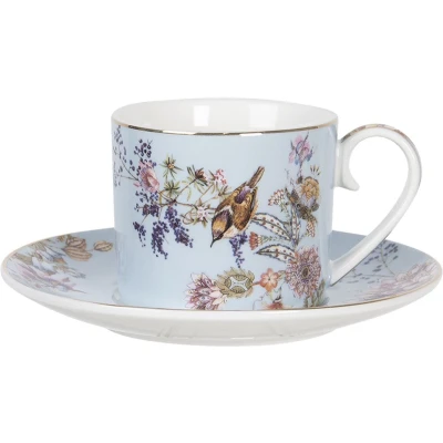 Afbeelding van Clayre &amp; Eef Kop en schotel 220 ml Blauw Porselein Rond Bloemen Servies