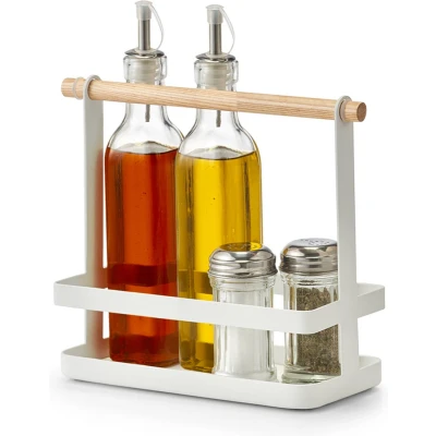 Afbeelding van Zeller kruidenrek/organizer staand wit 24 x 10 20 cm metaal/bamboe Kruidenrekken