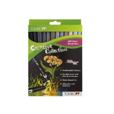 Afbeelding van 6x Tombow ABT Dual Brush Pen, set van 12 grijstinten
