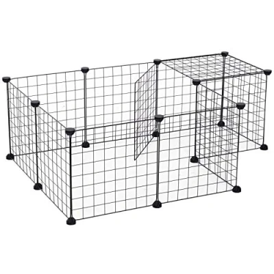 Afbeelding van PawHut traliewerk ren uitloopren voor kleine dieren kooi box metalen rooster flexibel omvormbaar zwart 106 x 73 36 cm