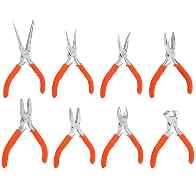Afbeelding van Kurtzy Mini Sieraden Tangen Kit Set met Zachte Handvatten (8 Pak) Precisie Draad Tang, Naald, Rond en Gebogen bek Voor Hobby, Kralen, Elektrisch Elektronisch