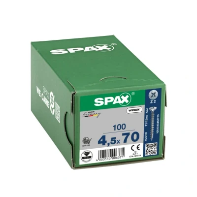 Afbeelding van Spax Spaanplaatschroef platverzonken kop verzinkt pozidriv 4.5x70mm (per 100 stuks)