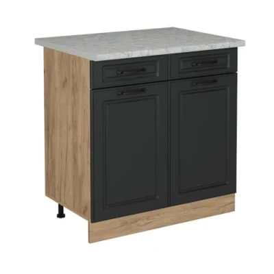Afbeelding van Vicco Keukenonderkast R Line, Antraciet landhuis/Krachtige eik goud, 80 cm WB Marmer