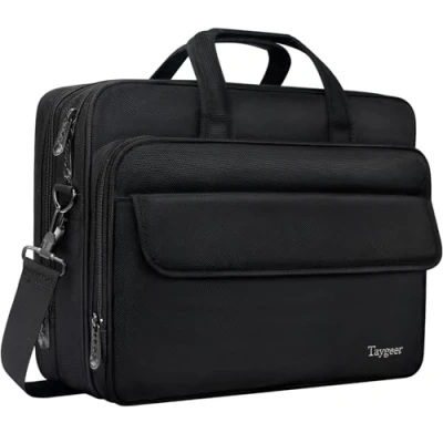 Afbeelding van 17 inch laptoptas, uitbreidbare computer aktetas, Taygeer waterbestendige reisbureau schoudertas voor heren dames, handbagage zakelijke messengertas tablet/notebook/HP/Dell zwart