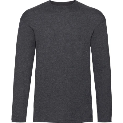 Afbeelding van Fruit Of The Loom Heren Valuegewicht T shirt met ronde hals en lange mouwen (Donker Heather)