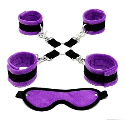 Afbeelding van Rimba bondage Play Soft set met klittenband (6 delig) paars/zwart