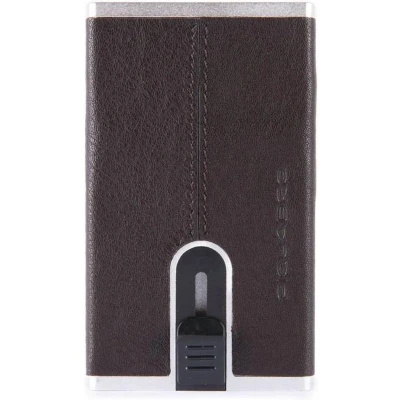 Afbeelding van Piquadro Black Square Creditcard Case With Sliding System Dark Brown
