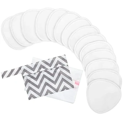 Afbeelding van 14 Biologische Bamboe Borst Compressen Wasbaar of Borstvoeding, Zachte Herbruikbare, Herbruikbare Compressen, Tepel voor Food Bras + Waszak (Soft White, L 12 cm)