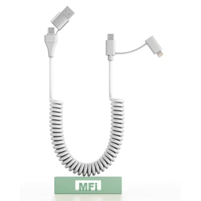 Afbeelding van USB C Lightning kabel, 4 in 1 spiraalkabel, PD60W, A/USB naar USBC, A pple Carplay en gegevenssynchronisatie, oplaadkabel voor i Phone/Android/iPad