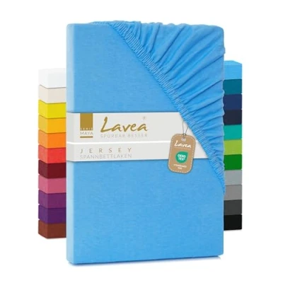 Afbeelding van Lavea Jersey hoeslaken, serie Maya, 100% katoen, hoogwaardige afwerking met elastiek, OekoTex100 gecertificeerd