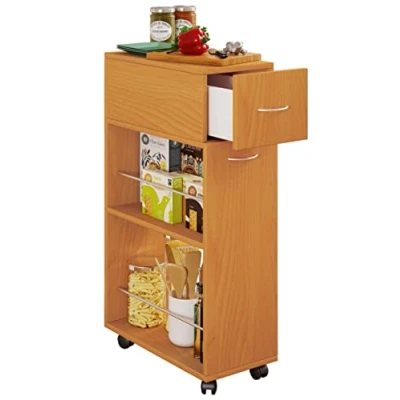 Afbeelding van Tusal keukenmodule op wielen 1 lade beuk decor.