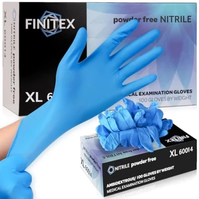 Afbeelding van FINITEX Wegwerphandschoenen van nitril 100 stuks, multifunctionele levensmiddelenreiniging, medische gebieden, poedervrij en latexvrij, blauwe nitrilhandschoenen, 3,5mil, XL