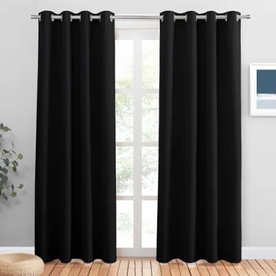 Afbeelding van PONY DANCE Zwarte Gordijnen Verduisterende met Oogjes Thermische Isolatie Effen Zware Draperieën voor Huis Slaapkamer tegen Koude/Warmte, 117 x 228 cm, Zwart, 2 Stuks