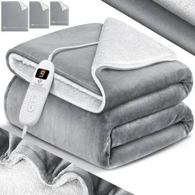 Afbeelding van KESSER® elektrische deken van sherpa fleece, dubbelzijdige warmtedeken met timer, automatische uitschakeling, knuffeldeken, 9 temperatuurniveaus, wasbaar tot 40 C, digitaal display,