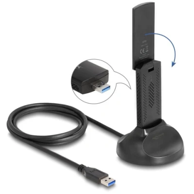 Afbeelding van Delock 12773 Wi Fi 6E dual band WLAN USB adapter AX3000 (2 x 1201 + 574 Mbps)