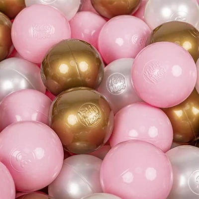Afbeelding van KiddyMoon 700 ∅ 7cm kinderballen speelballen voor ballenbad baby plastic ballen made in eu, poeder roze/parel/goud