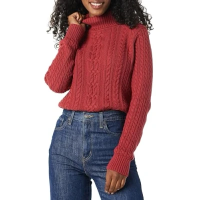 Afbeelding van Amazon Essentials Dames visser kabel coltrui (verkrijgbaar in grote maten), donkerrood, L