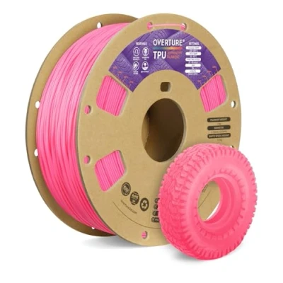 Afbeelding van OVERTURE TPU Filament 1.75mm Flexible Roll, 95A Soft 3D Printer Filament, 1kg Spool (2.2 lbs), Dimensional Accuracy +/ 0.02 mm(Bright Pink)