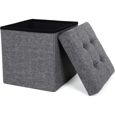 Afbeelding van Zitkruk met opbergruimte, zitkubus deksel, zitkist, opbergbox, opvouwbaar, max. statische belastbaarheid 300 kg, 40 l, 38 x cm, imitatie linnen, donkergrijs LSF27Z