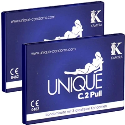 Afbeelding van Kamyra Unique C.2 Pull, 6 latexvrije condooms gemaakt van AT 10, hypoallergeen, met de innovatieve Pull on Stripes, extra dun (0.015mm) en zonder geur