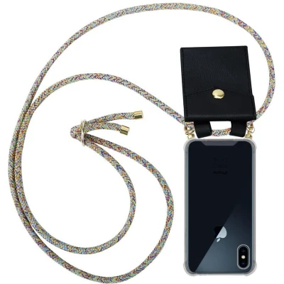 Afbeelding van Cadorabo Hoesje geschikt voor Apple iPhone X / XS in REGENBOOG Silicone Mobiele telefoon ketting beschermhoes met gouden ringen, koordriem en afneembare etui