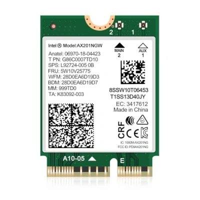 Afbeelding van WiFi 6 draadloze kaart Intel AX201 NGW. Alleen ondersteuning van CNVio2 Protocol en 10/11/12/13e generatie CPU, Bluetooth 5.2, 2400Mbps, netwerkadapter voor laptopondersteuning Windows 10/11