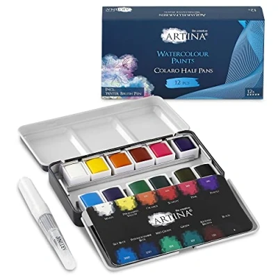 Afbeelding van Artina Colaro Waterverf Set Aquarelverf 12 napjes Kunstenaars Verf met Penselen