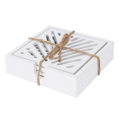 Afbeelding van HS Collection onderzetters voor glazen 4x hout wit 10 x cm