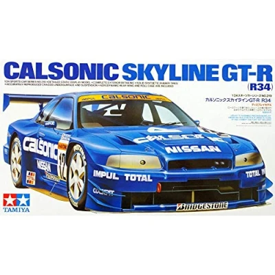 Afbeelding van TAMIYA 24219 1:24 Calsonic Skyline GT R (R34) getrouwe replica, modelbouw, kunststof kit, hobby, lijmen, modelbouwdoos, montage, onbeschilderd, veelkleurig