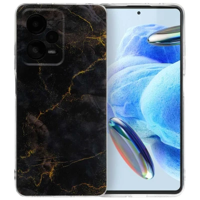 Afbeelding van Xiaomi Redmi Note 12 Pro Hoesje Siliconen en TPU (zacht) iMoshion Softcase/Backcover Black Marble Telefoonhoesje