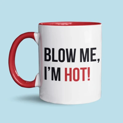 Afbeelding van NietMokken.nl Grappige mok Blow me, I&#039;m hot Dubbelzinnige beker met woordgrap Cadeau voor collega, vriend of partner Vaatwasser en magnetronbestendig Ook leuk Valentijn Keramische 325ml