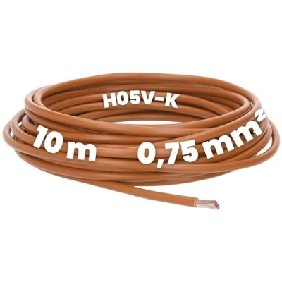Afbeelding van Kalitec 10 meter H05V K 0,75 mm² bruine bedradingskabel I kernkabel PVC enkeladerig meeraderig 0,75mm2 bedrading fijnaderig enkele kabel massief schakeldraad vlamvertragend