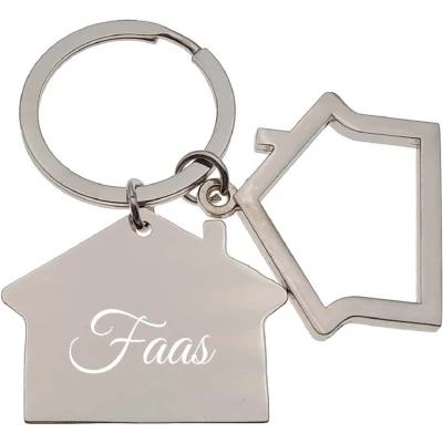 Afbeelding van Sleutelhanger RVS Huis Met Naam Gravering Faas