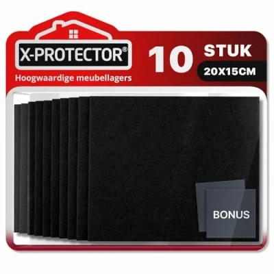 Afbeelding van Meubilair Pads Vloerbeschermers X PROTECTOR 10 pcs Vilten Vellen 20x15 cm Zwart voor Stoelpoten Premium Meubelpoten Gesneden Voetglijders Die je Nodig Hebt
