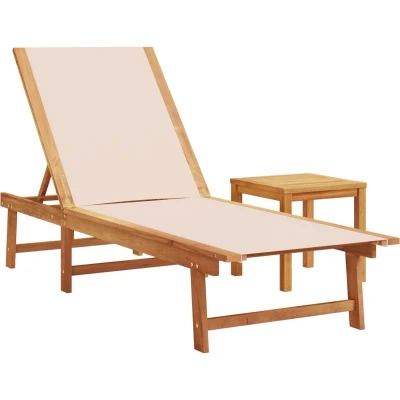Afbeelding van vidaXL Ligbed met tafel massief acaciahout en textileen crèmekleurig