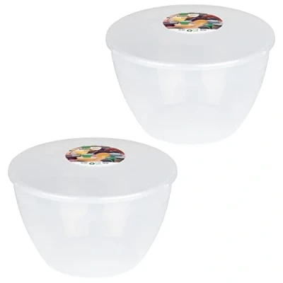 Afbeelding van 3 Pint Pudding Basin en Deksel Pack van 2 Plastic Basins 1.7lt (3pt) Groot formaat Voedsel Veilig Stomen Kommen Clear