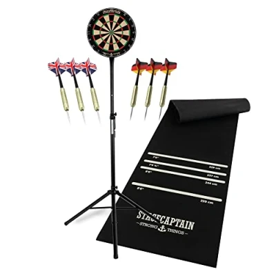 Afbeelding van Stagecaptain DBS 1715 BullsEye Pro Dartbord standaard set met Dart mat en statief bord roterende nummerring Dartboard van de sisal 6 stalen dartpijlen darttapijt