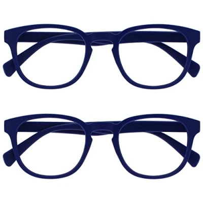 Afbeelding van Opulize Pop 2 Stuks Retro Ronde Glad Mat Blauw Mannen Vrouwen Leesbril Scharnieren Met Veer RR2 3 +1,50