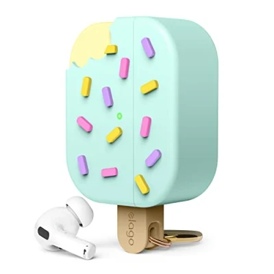Afbeelding van elago Ice Cream Case Compatibel met AirPods Pro 2 Hoesje 2e Generatie, Karabiner Inbegrepen, Ondersteunt Draadloos Laden, Volledige Bescherming (Munt)