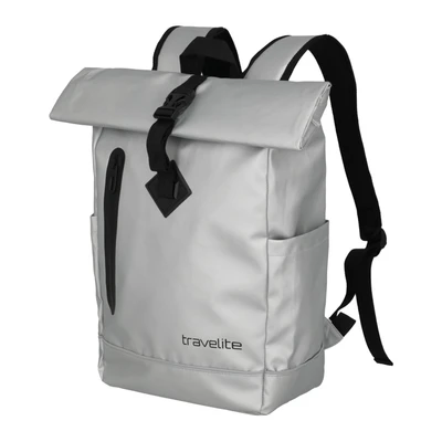 Afbeelding van Travelite Rolltop BASICS, waterdicht, fietsrugzak, vrijetijdsrugzak met rolsluiting en reflectoren, 48 cm, 19 liter, zilver, Rucksack Waterdichte rugzak
