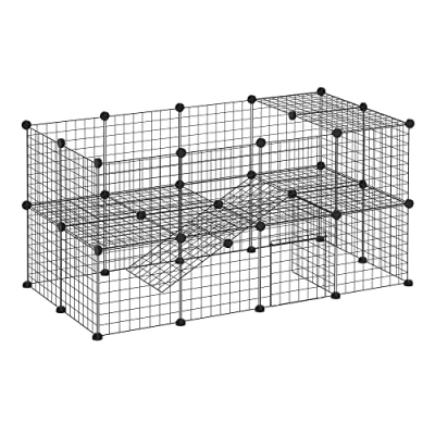 Afbeelding van PawHut Ren kleine huisdieren box metalen rooster vele vormen zwart metaal D06 072