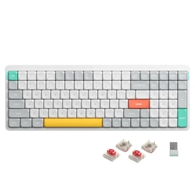 Afbeelding van Nuphy Air96 V2 Mechanisch Toetsenbord QMK/VIA, 96% Low Profile Draadloos Toetsenbord, Bluetooth 5.1, 2.4GHz en bekabelde verbinding, Compatibel met Windows Mac OS Ionic White Red