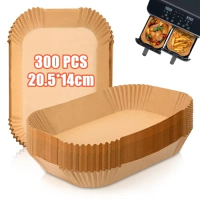 Afbeelding van 300 stuks bakpapier voor heteluchtfriteuse met dubbele kamer, 20,5 x 14 cm, Airfryer Ninja Dual Zone/Double Stack, compatibel AF300EU, AF400EUCP andere Zone Air